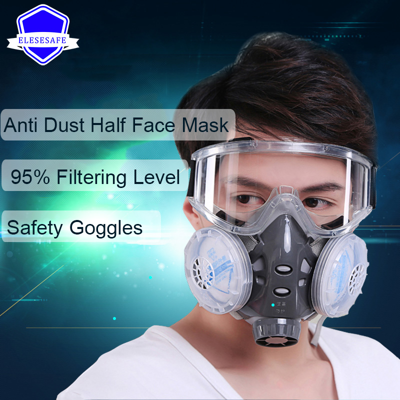 Dust Mask Construction - Neue Anti-Staub-Maske, Vollgesichts-Atemschutzmaske, zwei 4-lagige Filter,