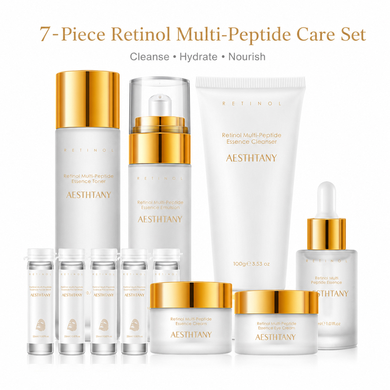 Face Mask Storage Box - 7-teiliges Retinol Multi-Peptid Hautpflege-Set Feuchtigkeitsspendende Gesichtspflege-Routine