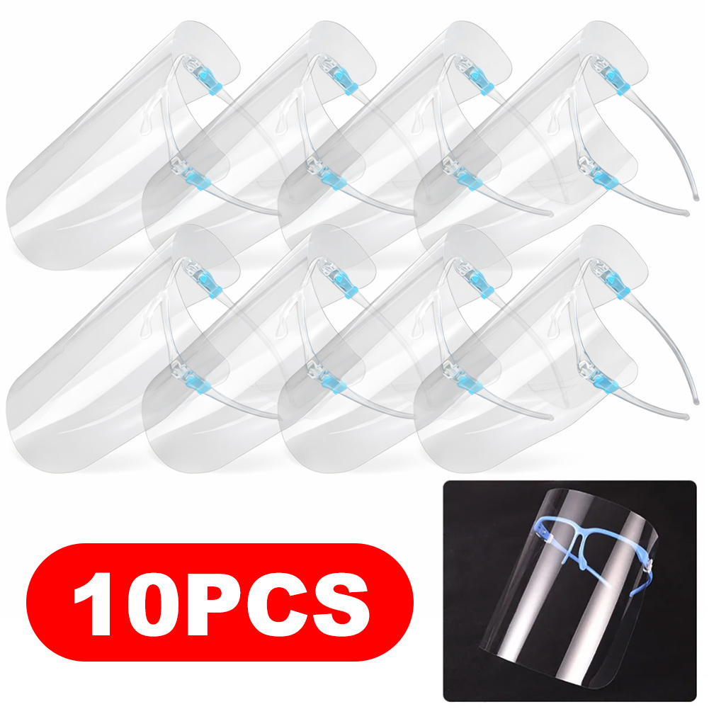 Anti Pollution Mask - 10 Stück Gesichtsschutzmasken, Anti-Speichelspritzer-Brille, beschlagfrei, abnehmbar,
