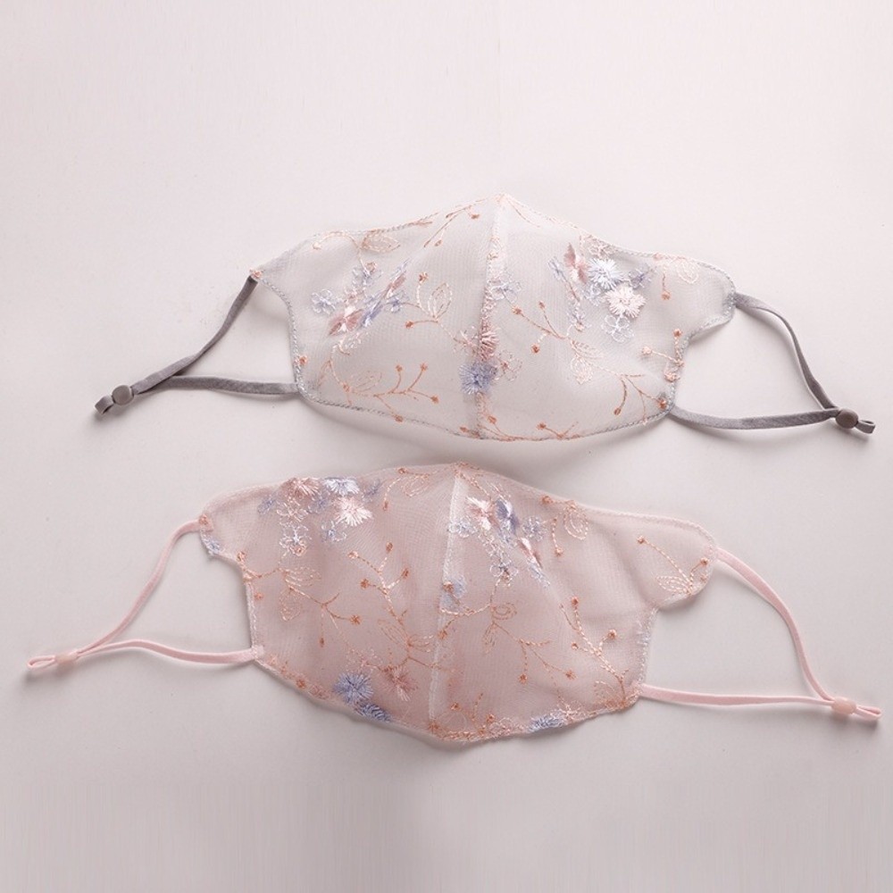 Cloth Face Mask Washable - Klassische bestickte Blumenschleiermaske, staubdichte, atmungsaktive Spitzenmaske,