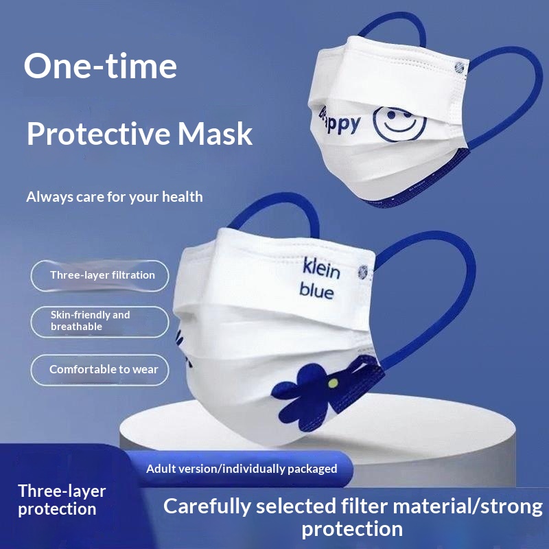 Disposable Mask Blue - Hochwertige Klein-blaue Einwegmaskenschutz, trendige, flache, bedruckte